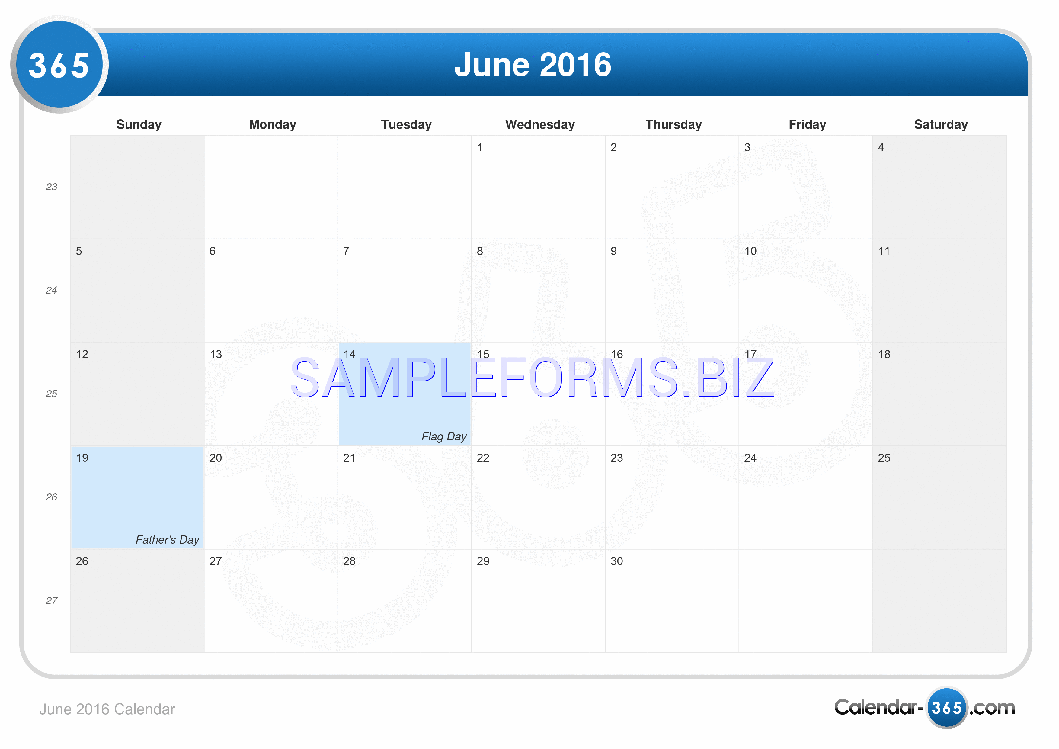 Preview free downloadable June 2016 Calendar 2 in PDF (page 1)